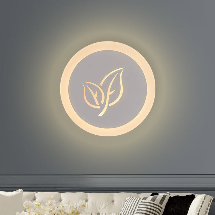 Lisslune | Modern Circle Wall Lamp made of Acrylic for the Living Room with LED Ceiling Light in White with Leaf Pattern