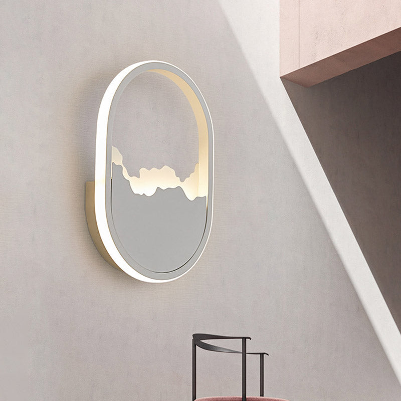 Lisslune | Modernist Oval Wall Mount Light Iron LED Stair Wall Lamp Fixture in White with Broken Design