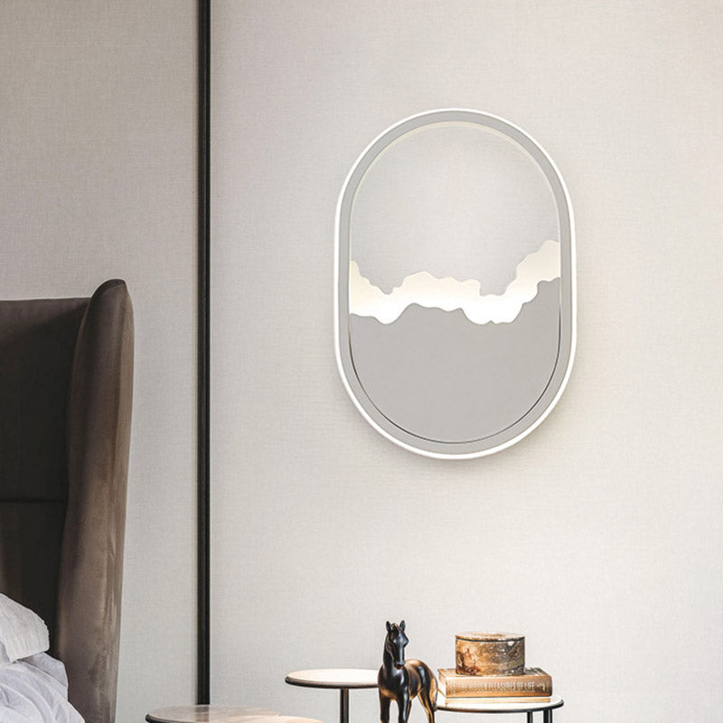 Lisslune | Modernist Oval Wall Mount Light Iron LED Stair Wall Lamp Fixture in White with Broken Design