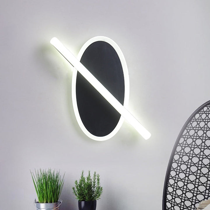 Lisslune | Oval and Ring Wall Mount Lighting Modern Acrylic LED Stair Wall Lamp Sconces in Black, White/Warm Light