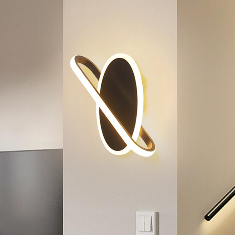 Lisslune | Oval and Ring Wall Mount Lighting Modern Acrylic LED Stair Wall Lamp Sconces in Black, White/Warm Light