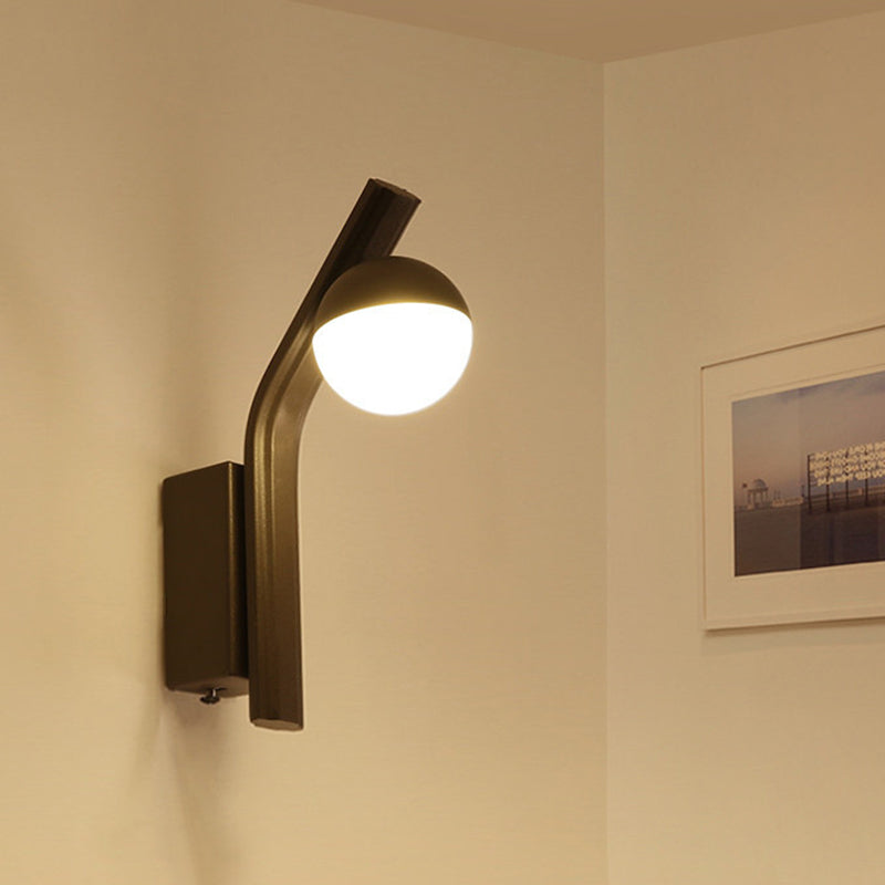 Lisslune | Modernist Orb Wall Light White Glass LED Stair Wall Mount in Coffee with Slanted Metal Arm