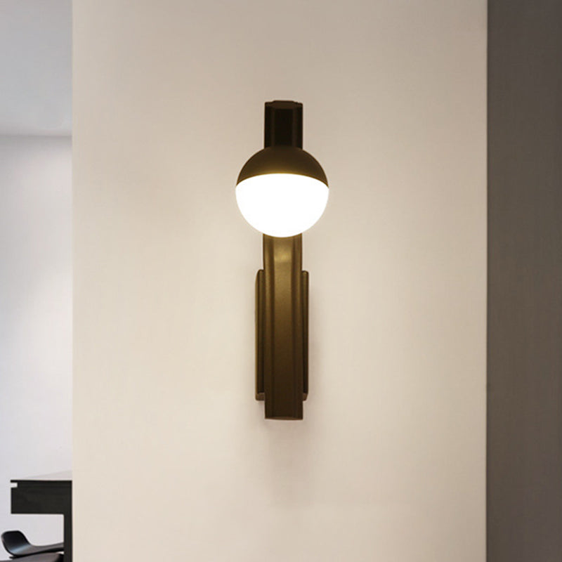 Lisslune | Modernist Orb Wall Light White Glass LED Stair Wall Mount in Coffee with Slanted Metal Arm