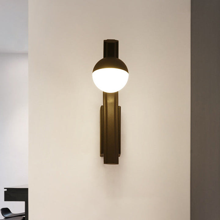 Lisslune | Modernist Orb Wall Light White Glass LED Stair Wall Mount in Coffee with Slanted Metal Arm
