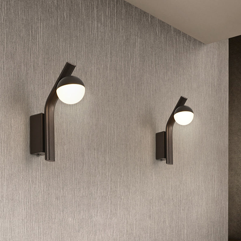 Lisslune | Modernist Orb Wall Light White Glass LED Stair Wall Mount in Coffee with Slanted Metal Arm