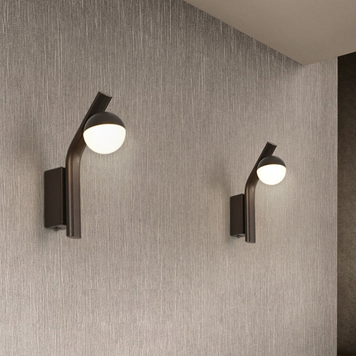 Lisslune | Modernist Orb Wall Light White Glass LED Stair Wall Mount in Coffee with Slanted Metal Arm