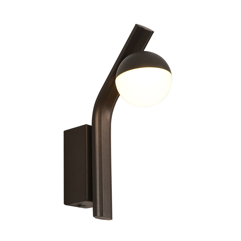 Lisslune | Modernist Orb Wall Light White Glass LED Stair Wall Mount in Coffee with Slanted Metal Arm