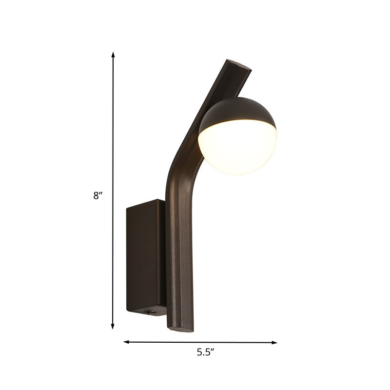 Lisslune | Modernist Orb Wall Light White Glass LED Stair Wall Mount in Coffee with Slanted Metal Arm
