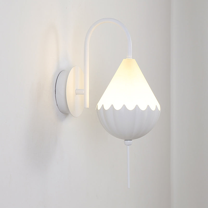 Lisslune | Metallic Curved Arm Wall Light Contemporary LED Wall Sconce in White with Beaded Acrylic Shade