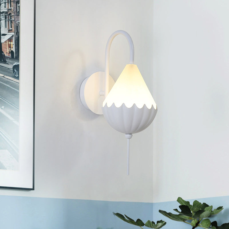 Lisslune | Metallic Curved Arm Wall Light Contemporary LED Wall Sconce in White with Beaded Acrylic Shade