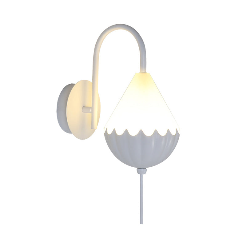 Lisslune | Metallic Curved Arm Wall Light Contemporary LED Wall Sconce in White with Beaded Acrylic Shade