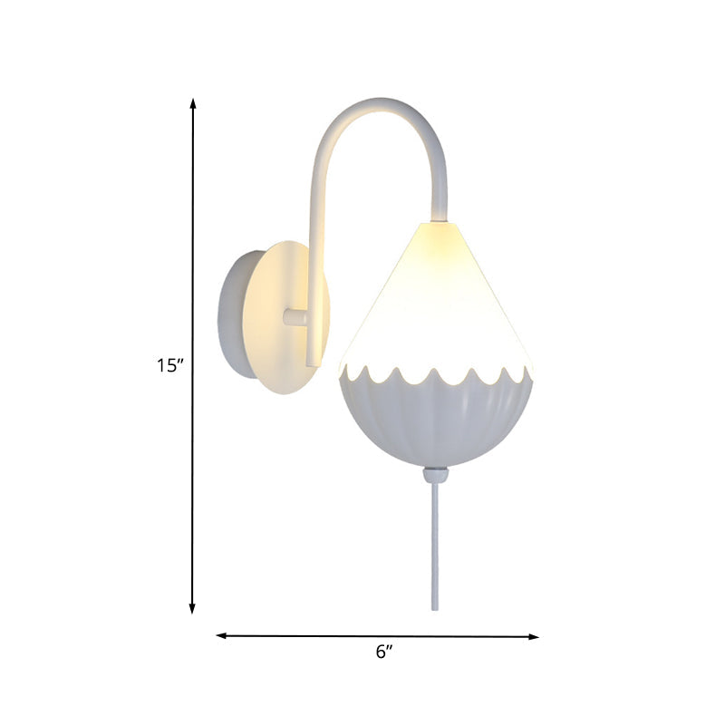 Lisslune | Metallic Curved Arm Wall Light Contemporary LED Wall Sconce in White with Beaded Acrylic Shade