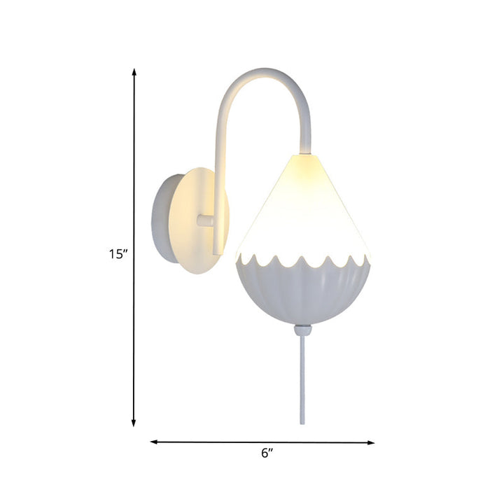 Lisslune | Metallic Curved Arm Wall Light Contemporary LED Wall Sconce in White with Beaded Acrylic Shade