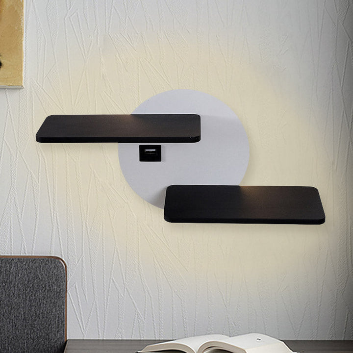Lisslune | Rectangular Panel Bed Side Wall Mount Metal LED Modern Wall Light in Black and White with USB Port