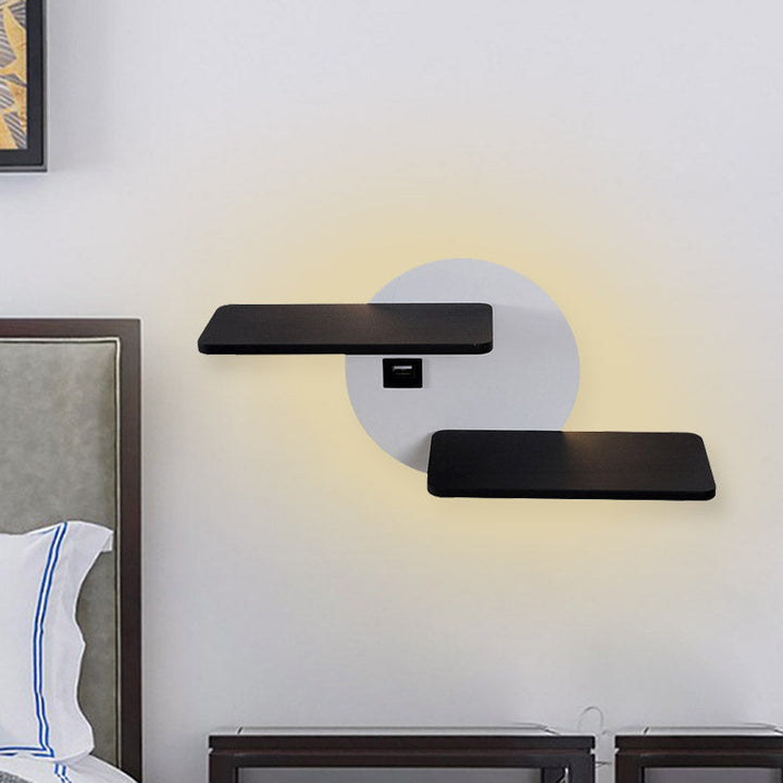 Lisslune | Rectangular Panel Bed Side Wall Mount Metal LED Modern Wall Light in Black and White with USB Port
