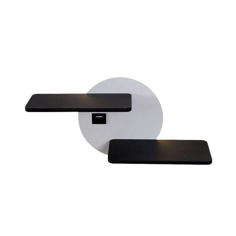 Lisslune | Rectangular Panel Bed Side Wall Mount Metal LED Modern Wall Light in Black and White with USB Port