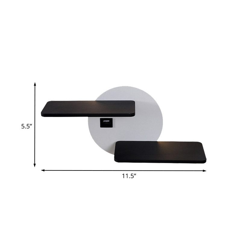 Lisslune | Rectangular Panel Bed Side Wall Mount Metal LED Modern Wall Light in Black and White with USB Port