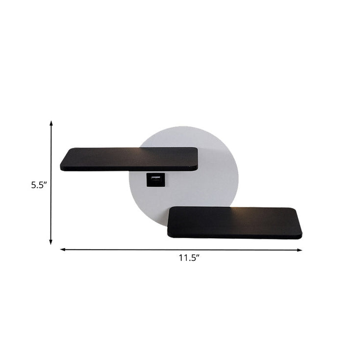 Lisslune | Rectangular Panel Bed Side Wall Mount Metal LED Modern Wall Light in Black and White with USB Port