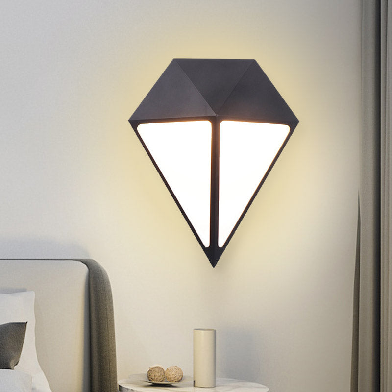 Lisslune | Modernist Diamond Wall Light Metallic LED Stair Wall Mount Lamp in Black, White/Warm/Natural Light