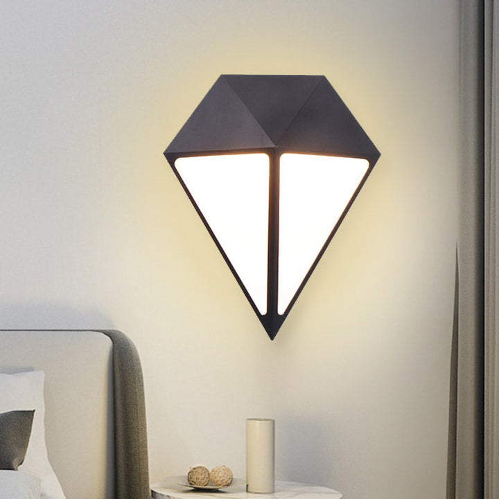Lisslune | Modernist Diamond Wall Light Metallic LED Stair Wall Mount Lamp in Black, White/Warm/Natural Light