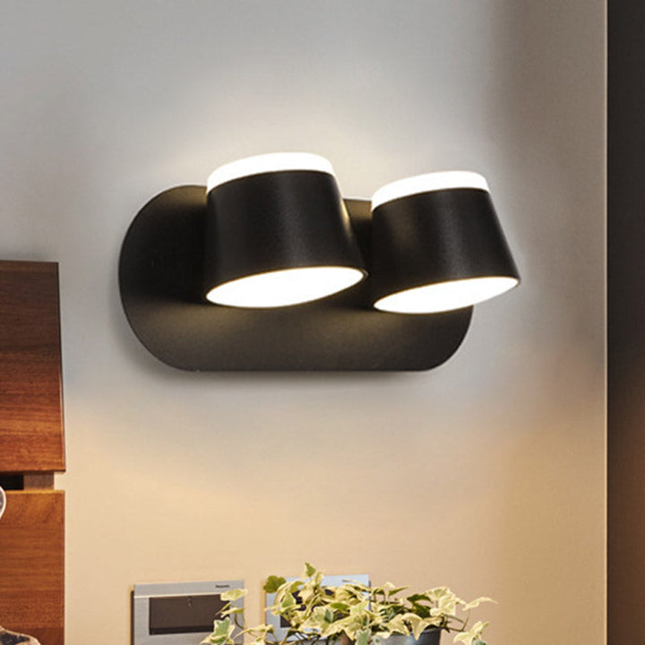 Lisslune | Black Finish Drum Wall Lamp Modernist 2 Lights Metallic LED Adjustable Wall Mount Fixture