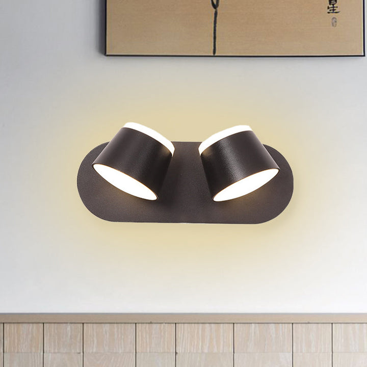 Lisslune | Black Finish Drum Wall Lamp Modernist 2 Lights Metallic LED Adjustable Wall Mount Fixture