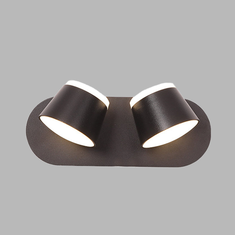 Lisslune | Black Finish Drum Wall Lamp Modernist 2 Lights Metallic LED Adjustable Wall Mount Fixture