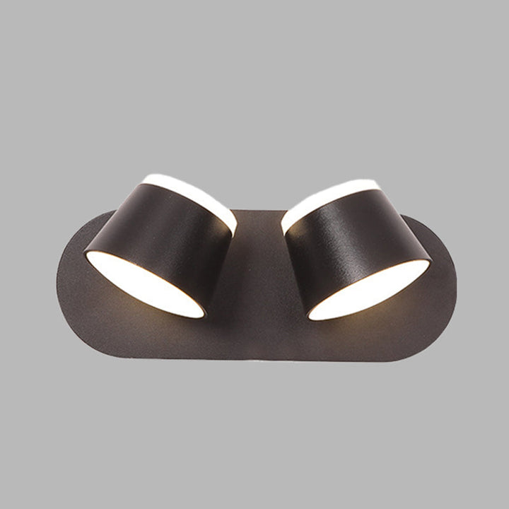 Lisslune | Black Finish Drum Wall Lamp Modernist 2 Lights Metallic LED Adjustable Wall Mount Fixture