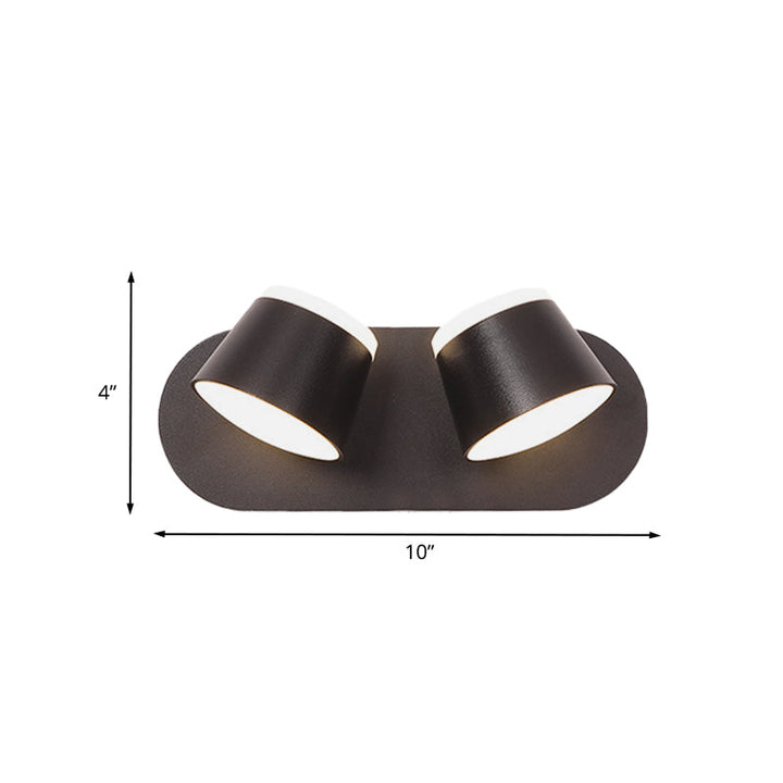 Lisslune | Black Finish Drum Wall Lamp Modernist 2 Lights Metallic LED Adjustable Wall Mount Fixture
