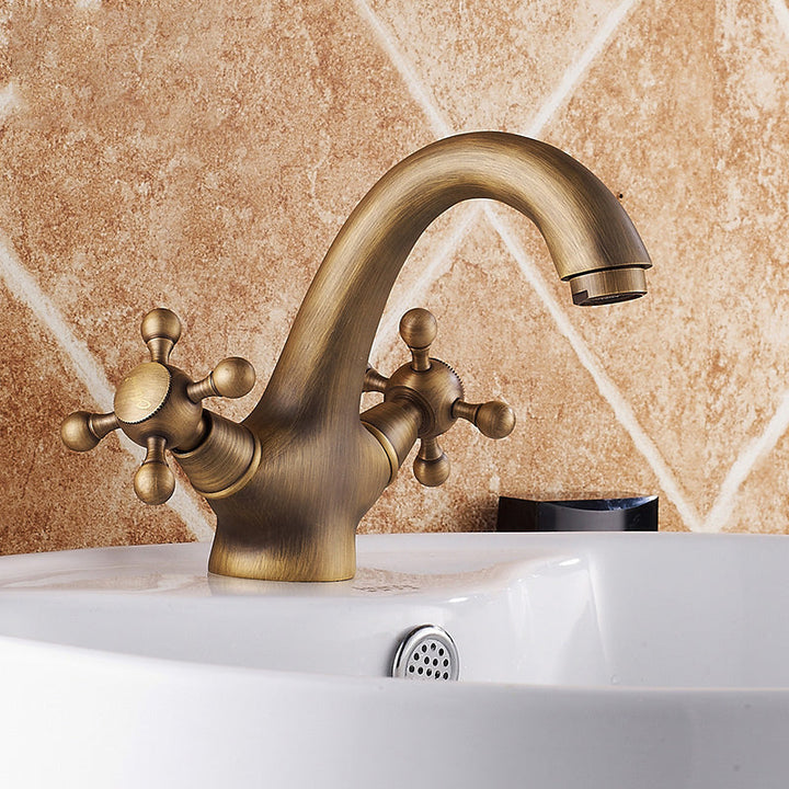 Lisslune | Vintage Widespread Bathroom Faucet Industrial Cross Handles Sink Faucet