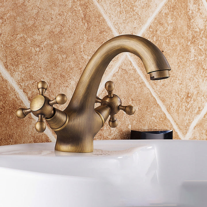 Lisslune | Vintage Widespread Bathroom Faucet Industrial Cross Handles Sink Faucet