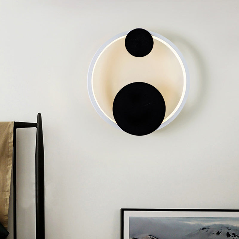 Lisslune | Halo Shape Acrylic Wall Mount Light Modern Black and White LED Wall Lamp in White/Warm Light for Bedside