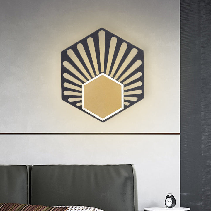Lisslune | Hexagon Wall-Mounted Light Modernist Metallic LED Nightstand Wall Lamp in Black with Fan Design, 8"/10" Wide