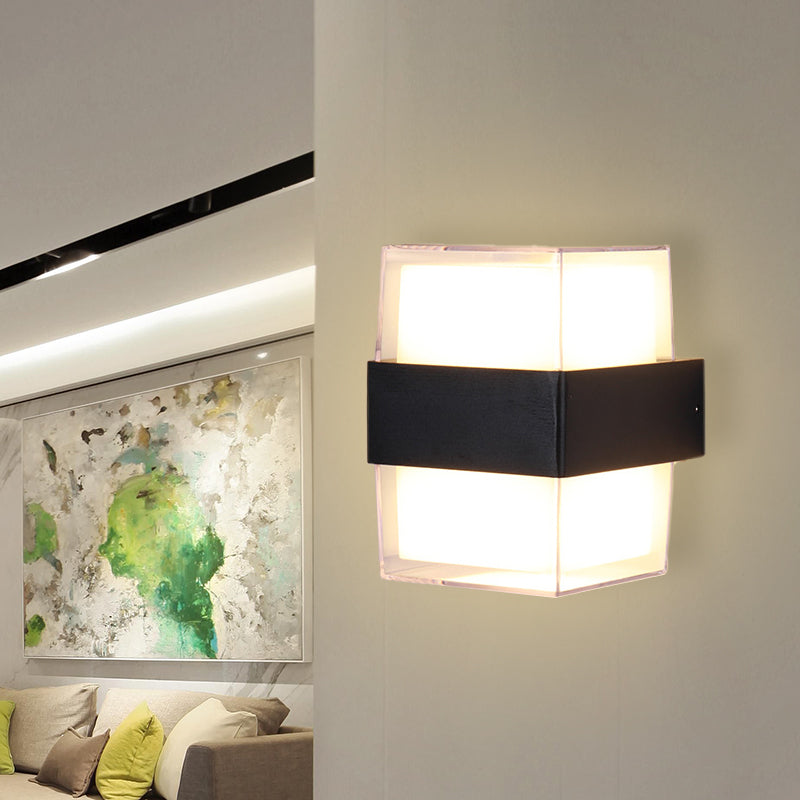 Lisslune | White and black cube-shaped wall sculpture modern LED acrylic wall lamp in warm/white light for nightstands