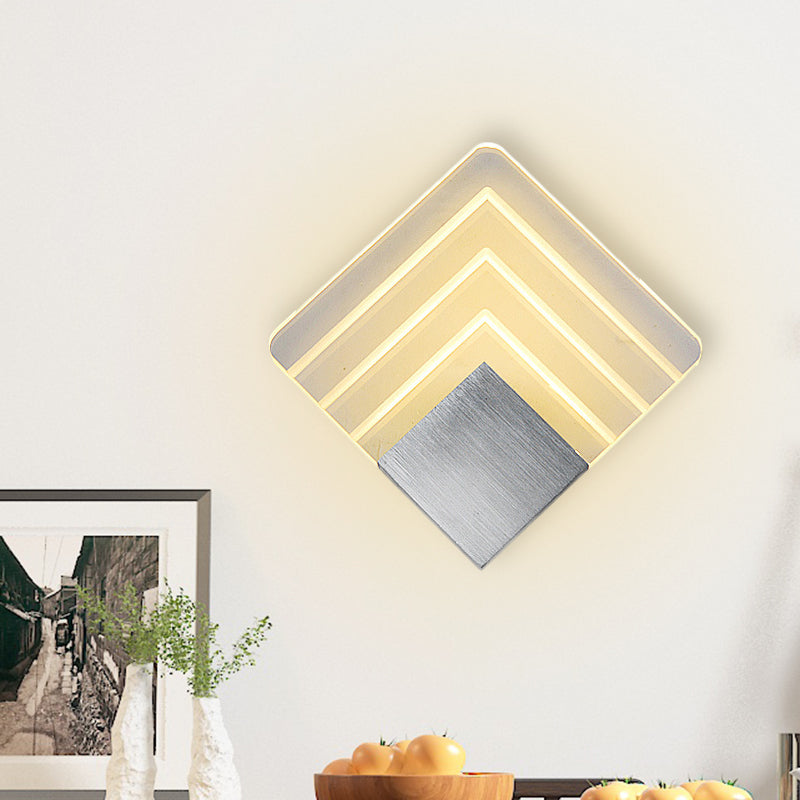 Lisslune | Modernism Squared Wall Light Metal 5.5"/8" B LED Corner Wall Light in Black/Silver with Acrylic Shade