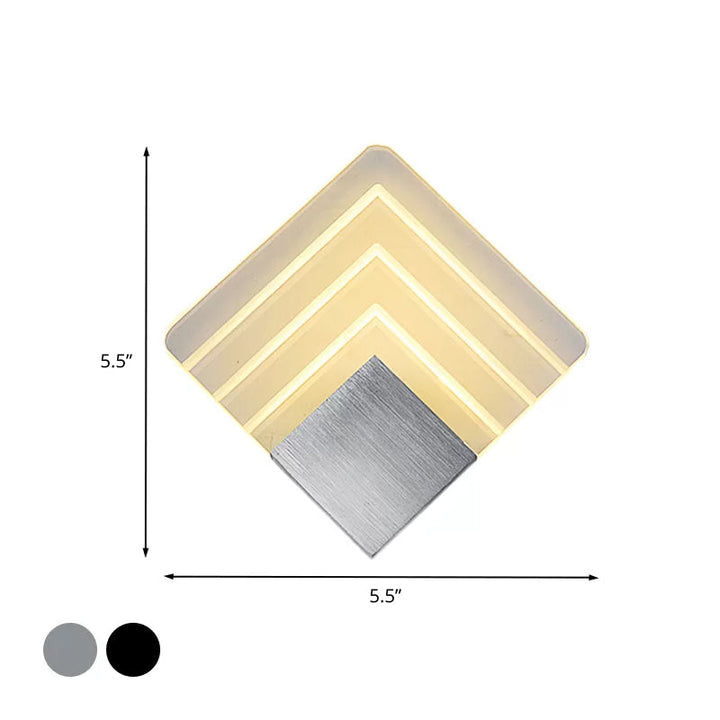 Lisslune | Modernism Squared Wall Light Metal 5.5"/8" B LED Corner Wall Light in Black/Silver with Acrylic Shade