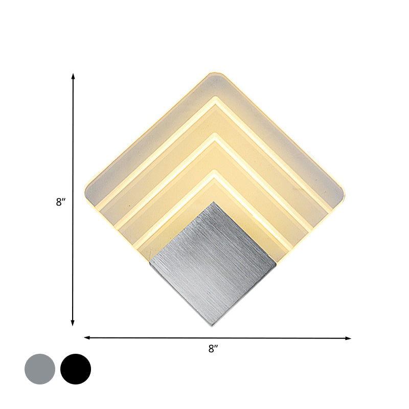 Lisslune | Modernism Squared Wall Light Metal 5.5"/8" B LED Corner Wall Light in Black/Silver with Acrylic Shade