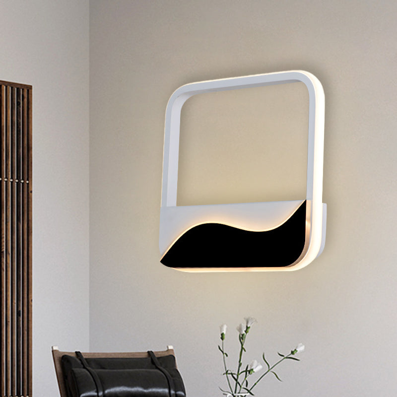 Lisslune | Minimalistic LED Wall Mount Light White and Black Square Frame Wall Lamp with Acrylic Shade in Warm/White Light