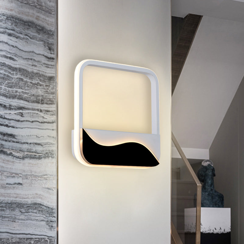 Lisslune | Minimalistic LED Wall Mount Light White and Black Square Frame Wall Lamp with Acrylic Shade in Warm/White Light