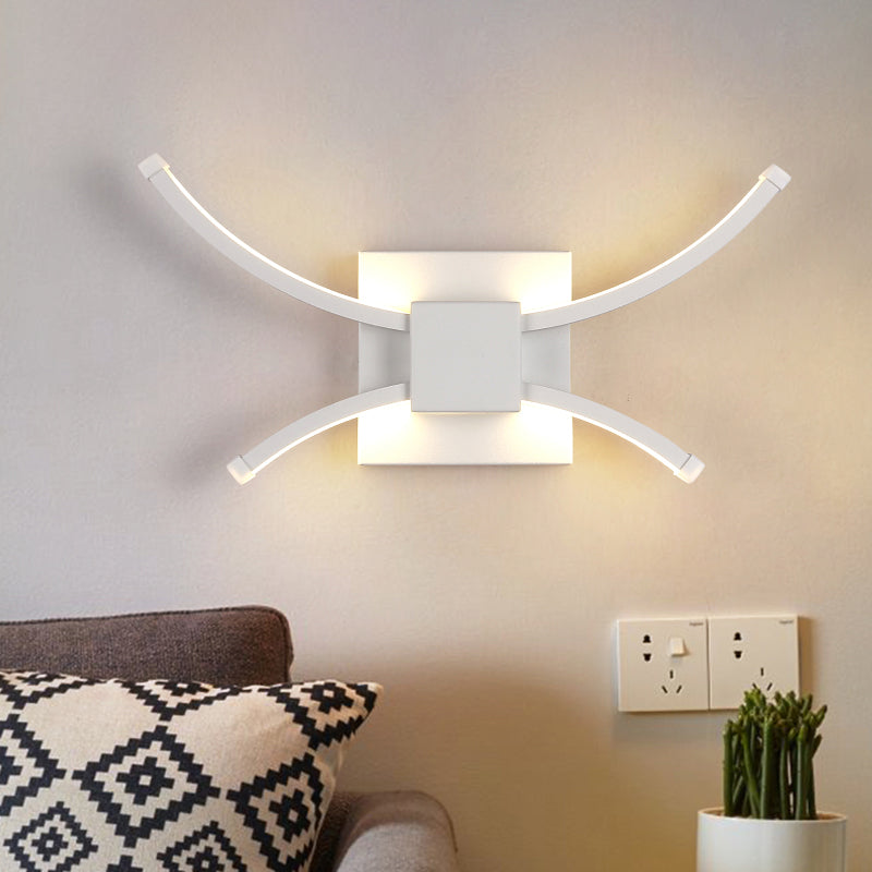 Lisslune | White square and curved linear wall lighting modernist LED metal wall-mounted wall lamp in warm/white light