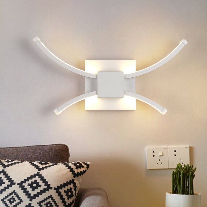 Lisslune | White square and curved linear wall lighting modernist LED metal wall-mounted wall lamp in warm/white light