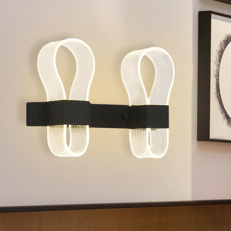 Lisslune | Black Bow Ring Wall Switch Modern 2 Heads Acrylic LED Wall Light with Warm/White Light