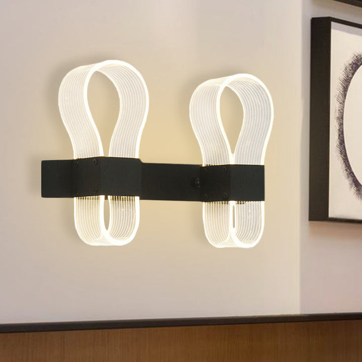 Lisslune | Black Bow Ring Wall Switch Modern 2 Heads Acrylic LED Wall Light with Warm/White Light