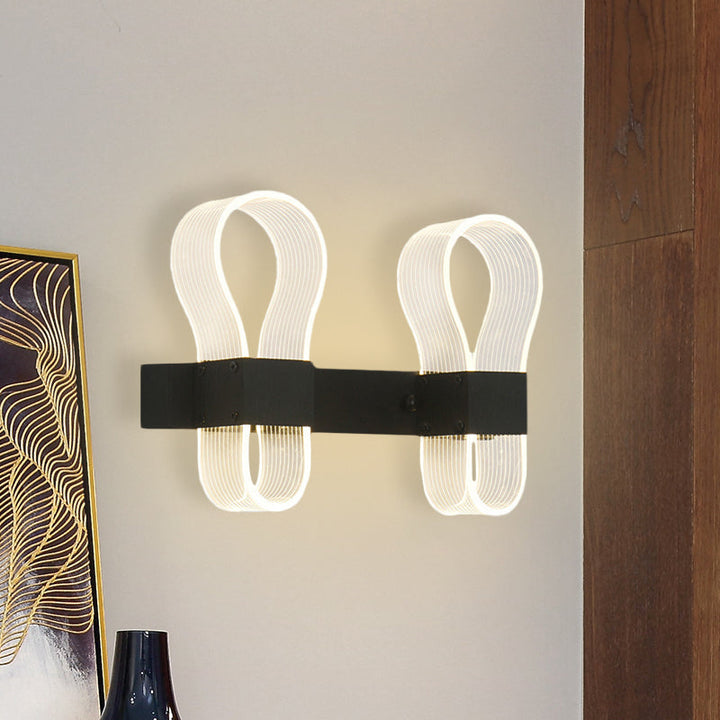 Lisslune | Black Bow Ring Wall Switch Modern 2 Heads Acrylic LED Wall Light with Warm/White Light