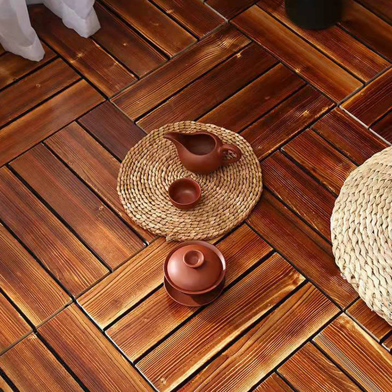 Lisslune | 4-Slat Wood Floor Tiles Interlocking Installation Floor Tiles
