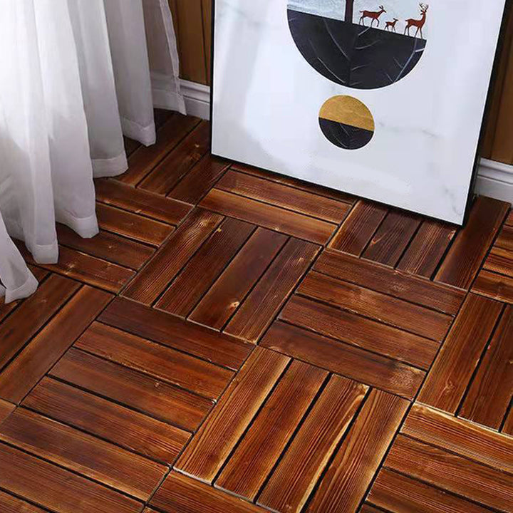 Lisslune | 4-Slat Wood Floor Tiles Interlocking Installation Floor Tiles