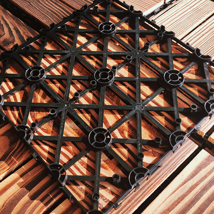 Lisslune | 4-Slat Wood Floor Tiles Interlocking Installation Floor Tiles
