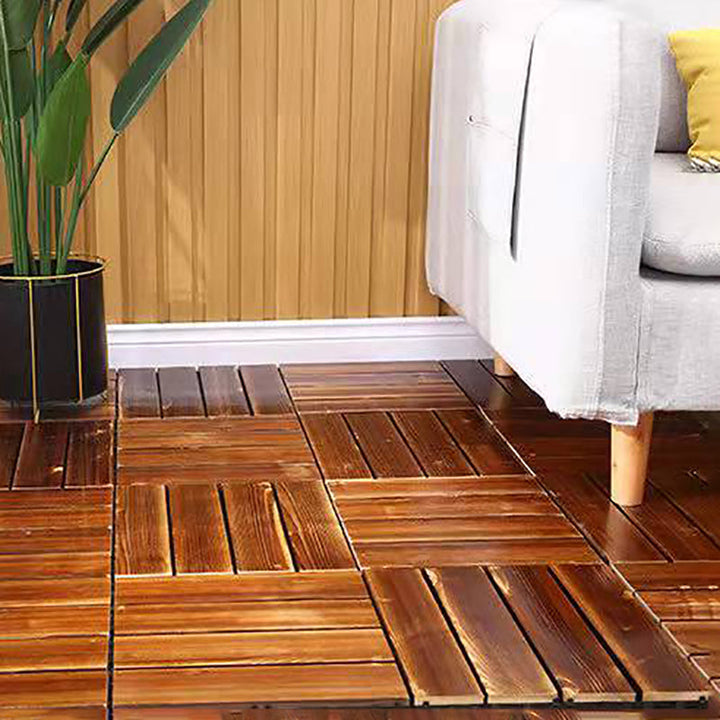 Lisslune | 4-Slat Wood Floor Tiles Interlocking Installation Floor Tiles