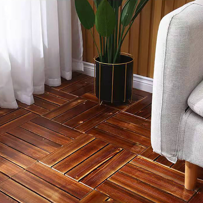 Lisslune | 4-Slat Wood Floor Tiles Interlocking Installation Floor Tiles
