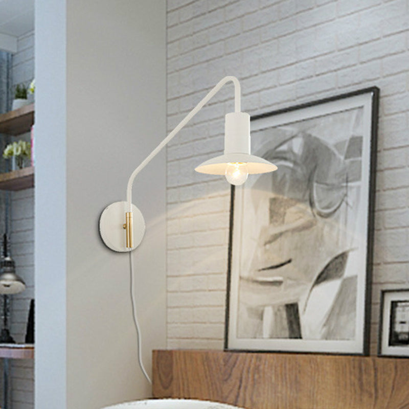 Lisslune | Wide Flare Bedroom Wall Lighting Fixture Metallic 1-Light Modernism Wall Light in White
